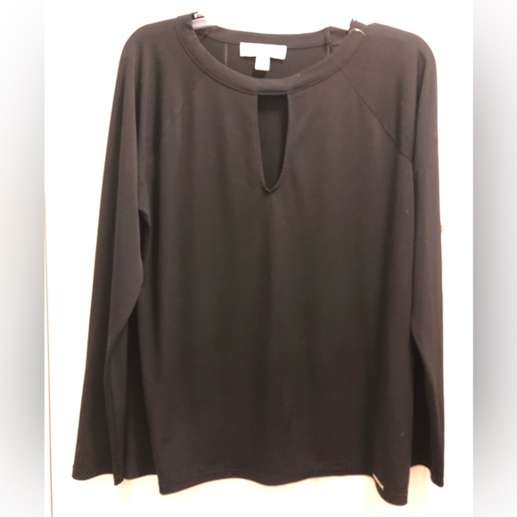 Michael Kors Black Long Sleeve Keyhole Peep Hole Top Size Large - Picture 1 of 6